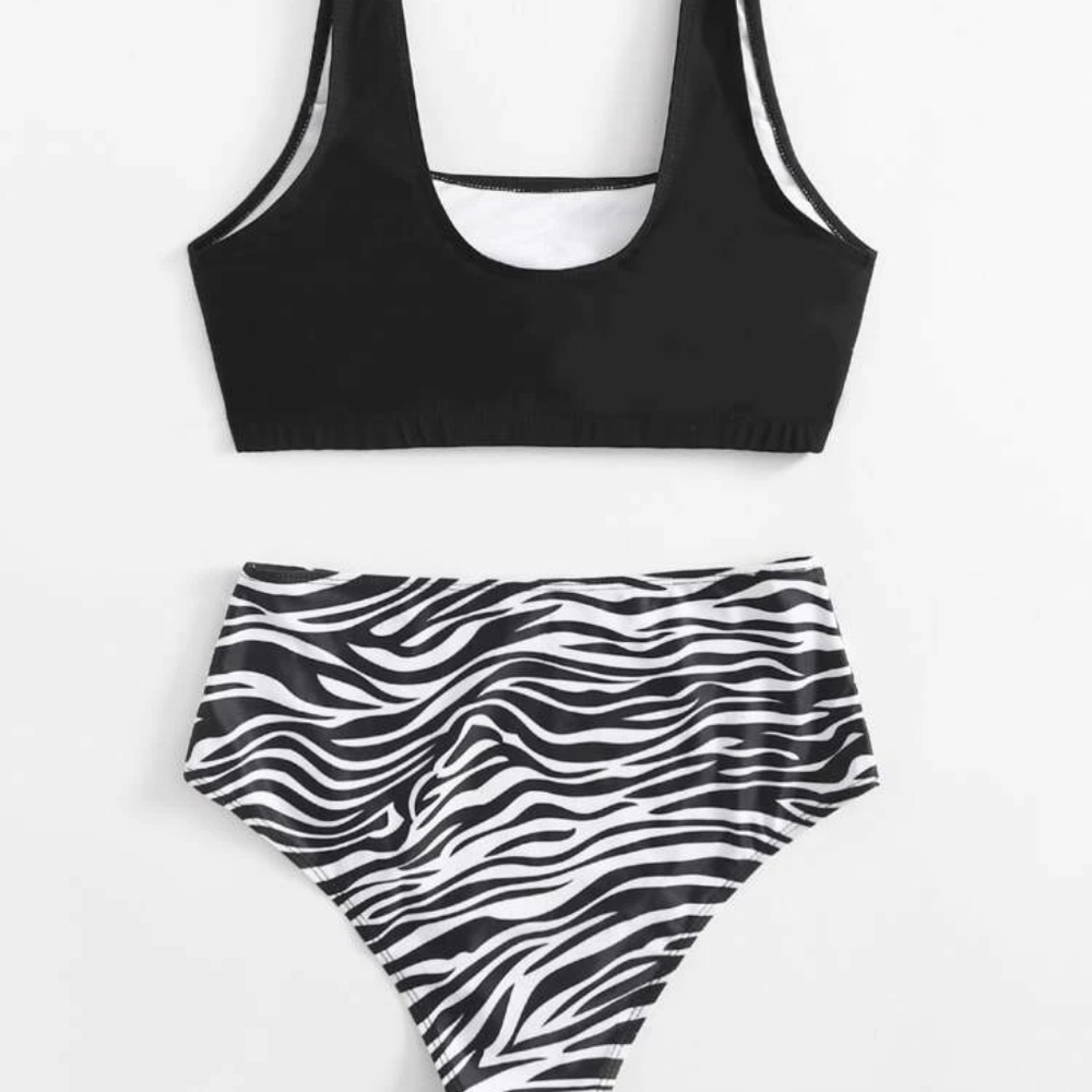 Zebra Striped High Waisted Bikini Set - Picture 3 of 6